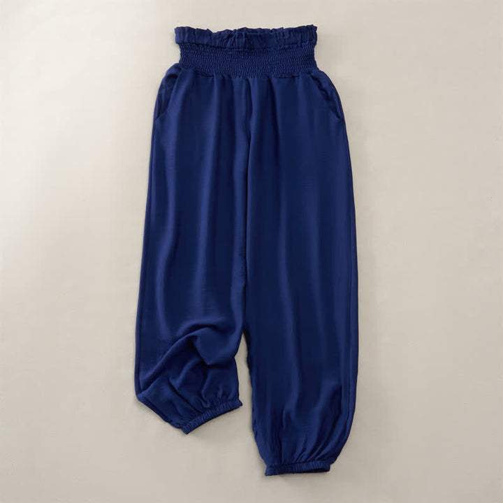 Buddha Stones Summer Casual Minimalist Solid Women's Cropped Pants With Pocket - Navy - XXL - image 0