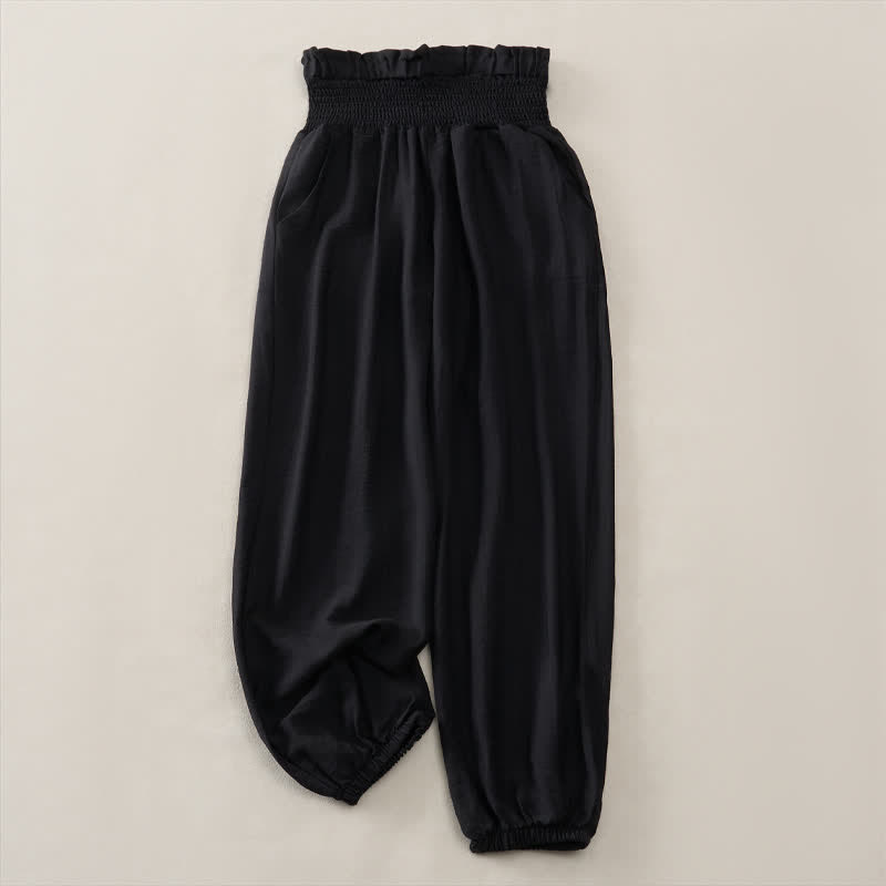 Buddha Stones Summer Casual Minimalist Solid Women's Cropped Pants With Pocket - Black - XXL - image 7