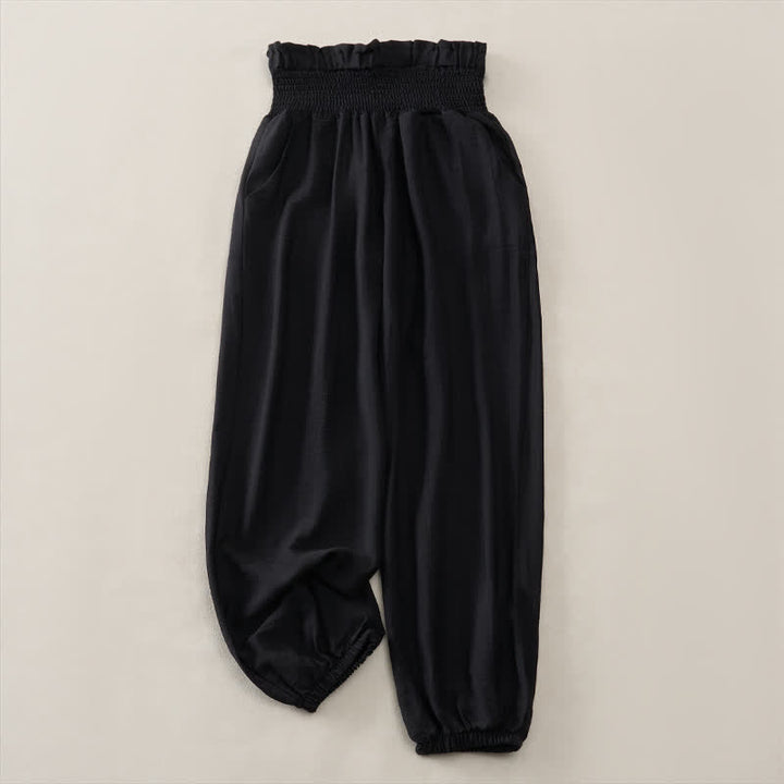 Buddha Stones Summer Casual Minimalist Solid Women's Cropped Pants With Pocket - Black - XXL - image 7