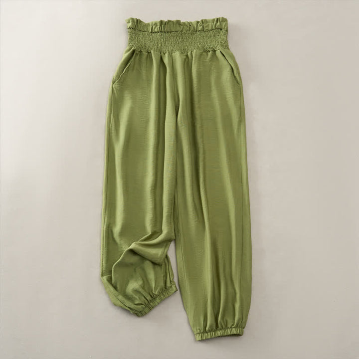 Buddha Stones Summer Casual Minimalist Solid Women's Cropped Pants With Pocket - OliveDrab - XXL - image 14