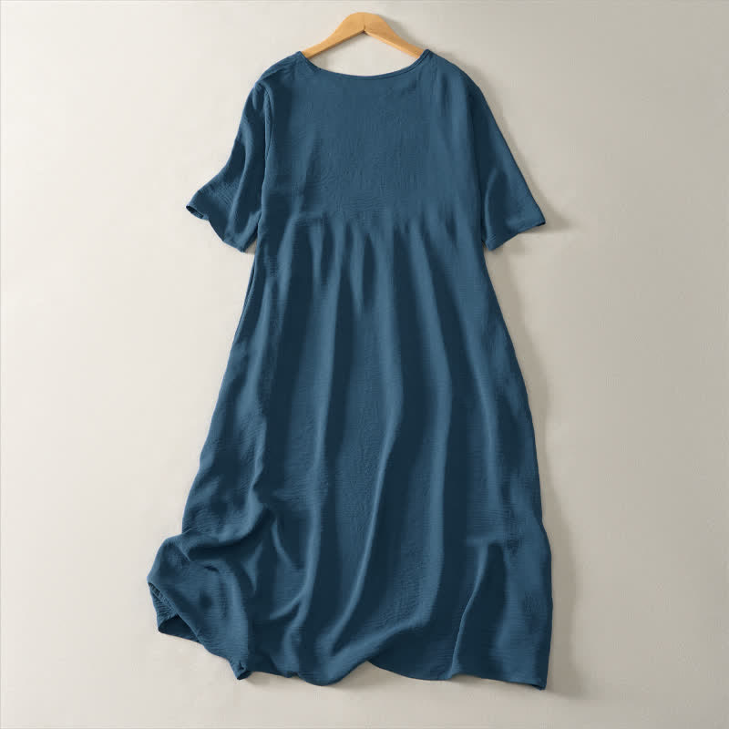 Buddha Stones Summer Casual Minimalist Solid Women's Short Sleeve Dresses With Pocket - image 1