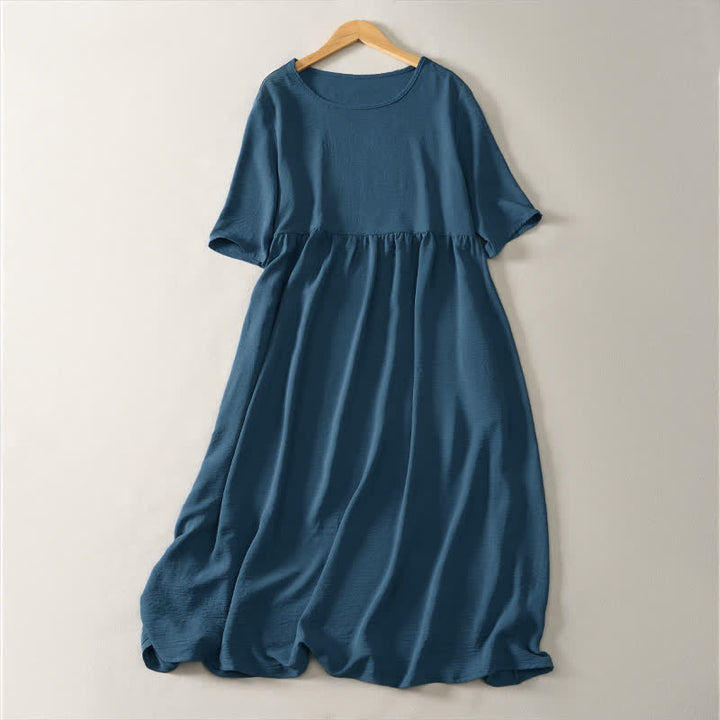 Buddha Stones Summer Casual Minimalist Solid Women's Short Sleeve Dresses With Pocket - SteelBlue - US8-10, UK/AU12-14, EU40-42 (2XL) - image 0
