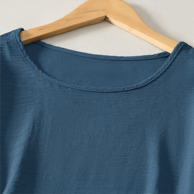 Buddha Stones Summer Casual Minimalist Solid Women's Short Sleeve Dresses With Pocket - image 2
