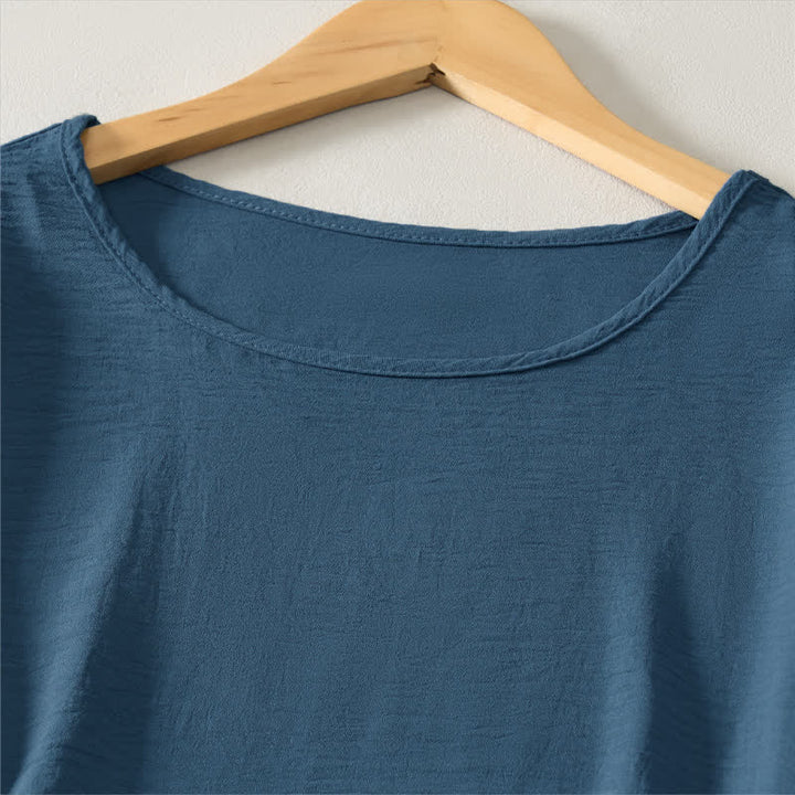 Buddha Stones Summer Casual Minimalist Solid Women's Short Sleeve Dresses With Pocket - image 2