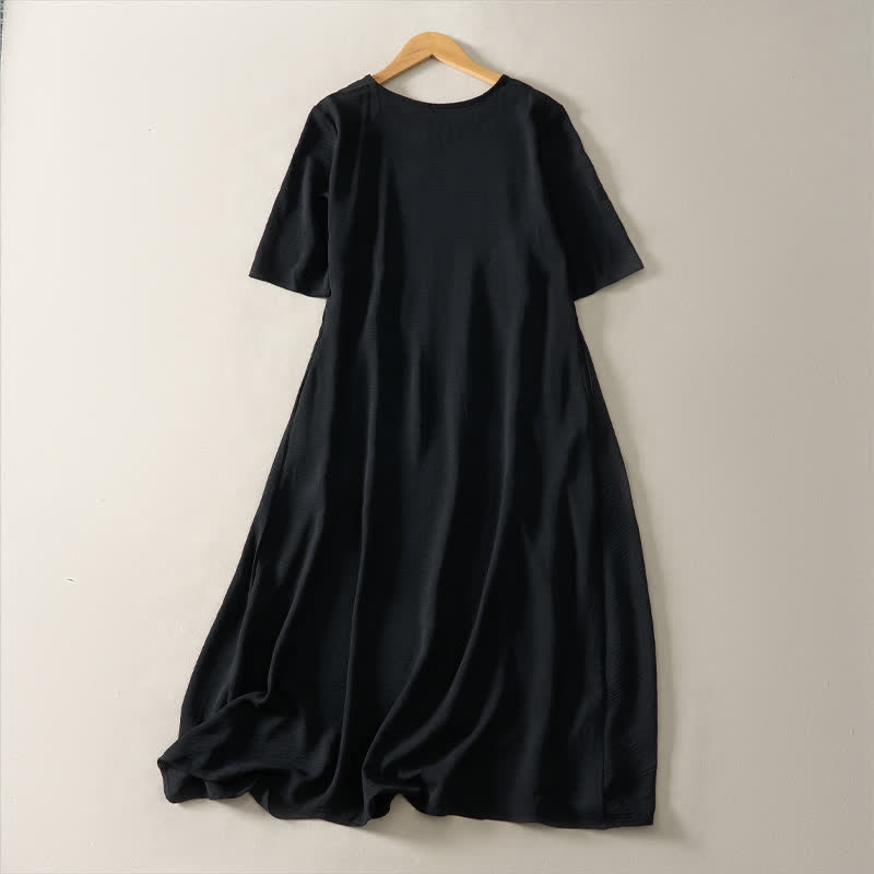 Buddha Stones Summer Casual Minimalist Solid Women's Short Sleeve Dresses With Pocket - image 9