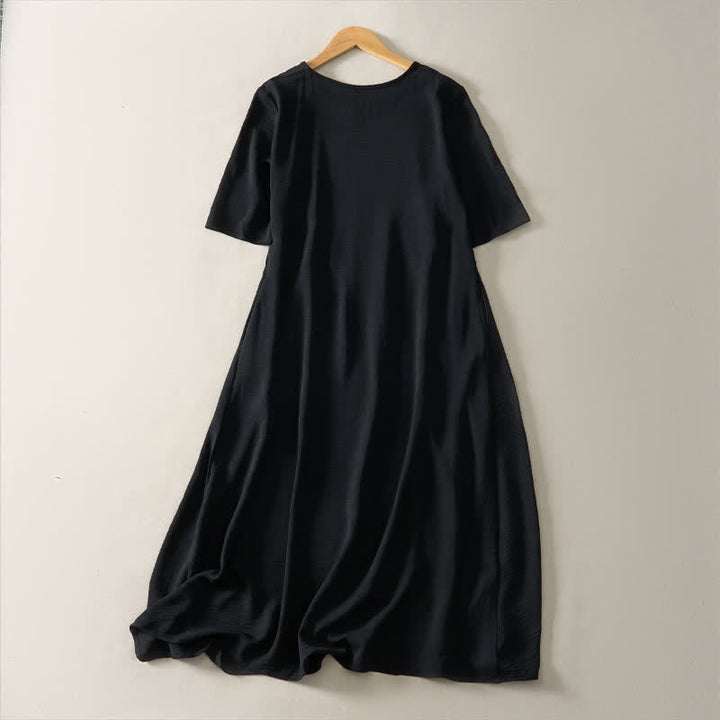 Buddha Stones Summer Casual Minimalist Solid Women's Short Sleeve Dresses With Pocket - image 9