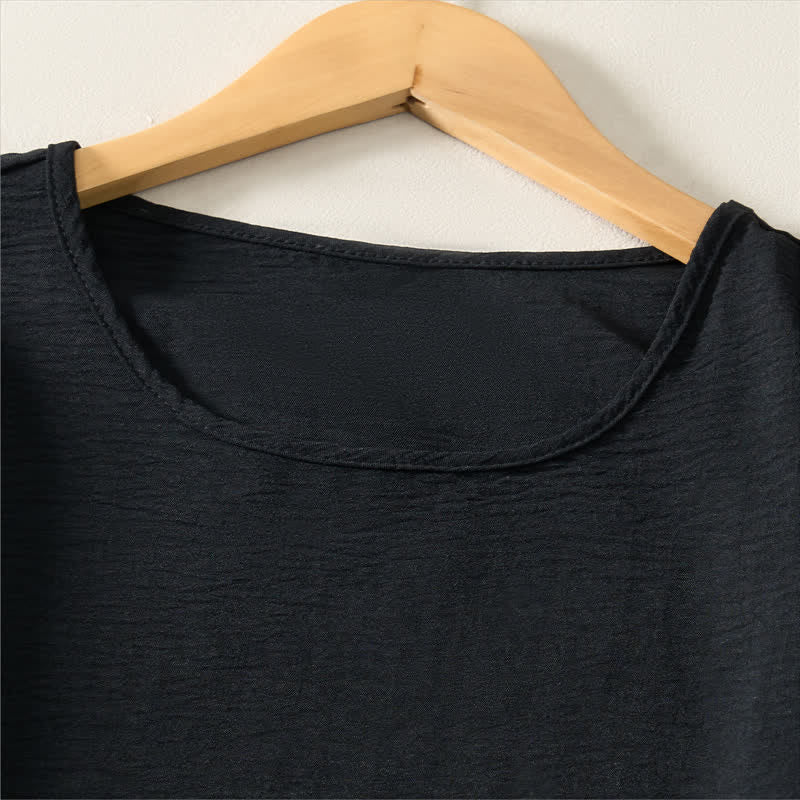Buddha Stones Summer Casual Minimalist Solid Women's Short Sleeve Dresses With Pocket - image 10