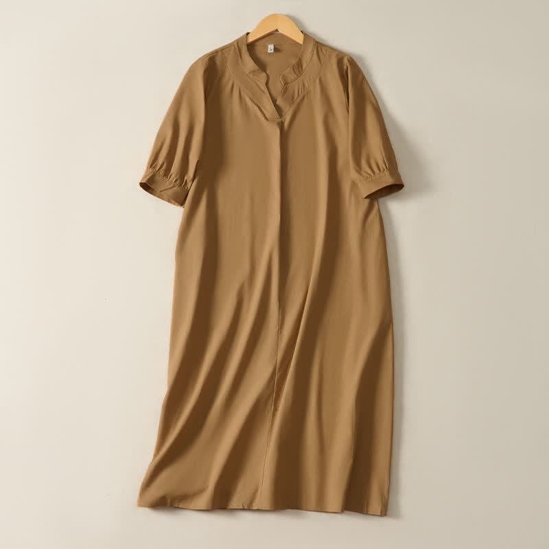 Buddha Stones Summer Minimalist Simple Solid Women's Short Sleeve Dresses With Pocket - Peru - US12, UK/AU16, EU44 (2XL) - image 0
