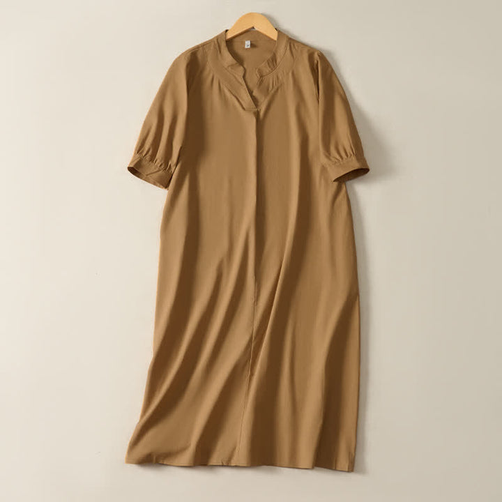 Buddha Stones Summer Minimalist Simple Solid Women's Short Sleeve Dresses With Pocket - Peru - US12, UK/AU16, EU44 (2XL) - image 0