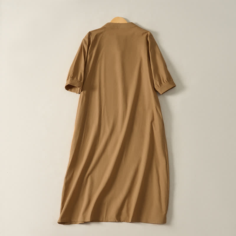 Buddha Stones Summer Minimalist Simple Solid Women's Short Sleeve Dresses With Pocket - image 1