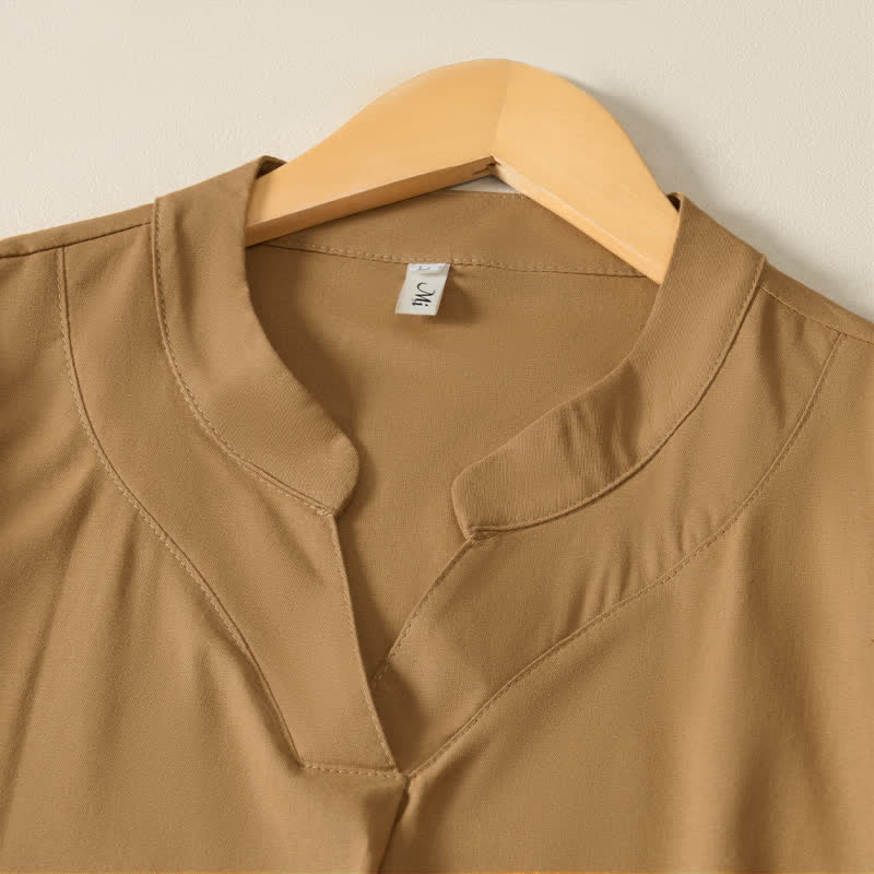 Buddha Stones Summer Minimalist Simple Solid Women's Short Sleeve Dresses With Pocket - image 2