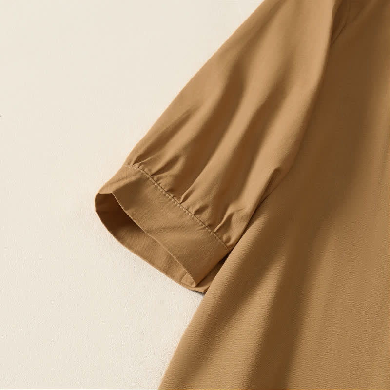 Buddha Stones Summer Minimalist Simple Solid Women's Short Sleeve Dresses With Pocket - image 4
