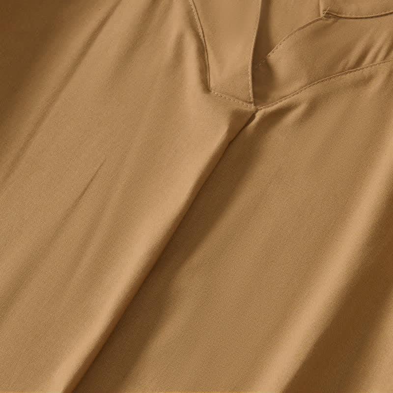Buddha Stones Summer Minimalist Simple Solid Women's Short Sleeve Dresses With Pocket - image 3