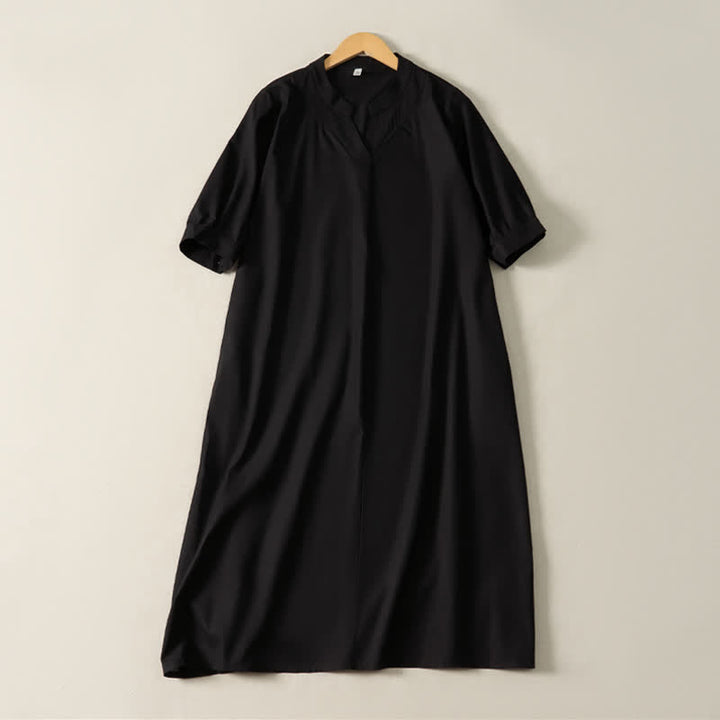 Buddha Stones Summer Minimalist Simple Solid Women's Short Sleeve Dresses With Pocket - image 10