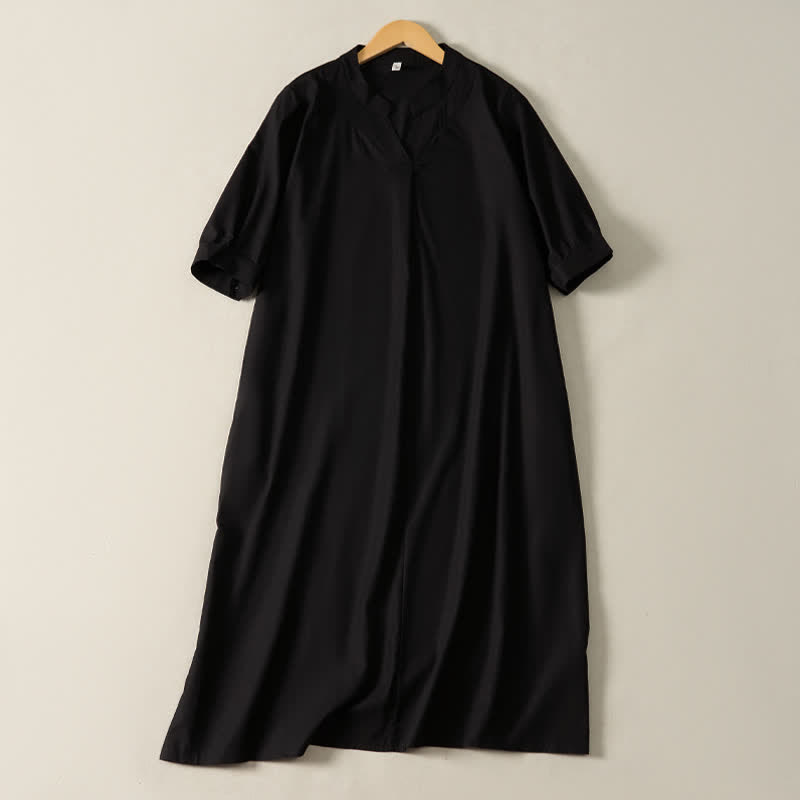 Buddha Stones Summer Minimalist Simple Solid Women's Short Sleeve Dresses With Pocket - Black - US12, UK/AU16, EU44 (2XL) - image 8