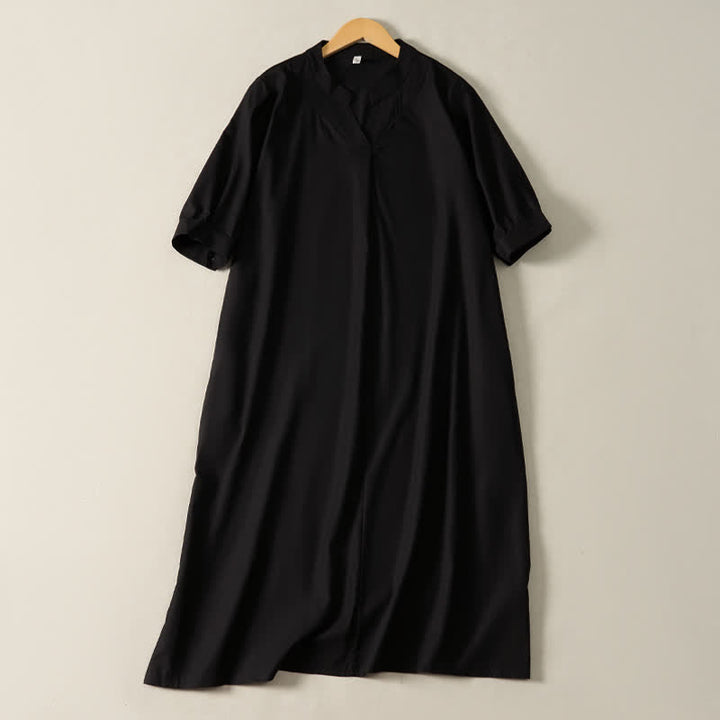 Buddha Stones Summer Minimalist Simple Solid Women's Short Sleeve Dresses With Pocket - Black - US12, UK/AU16, EU44 (2XL) - image 8