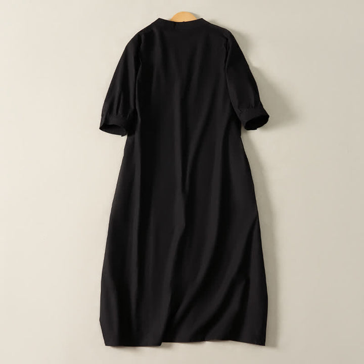Buddha Stones Summer Minimalist Simple Solid Women's Short Sleeve Dresses With Pocket - image 9