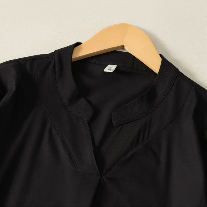 Buddha Stones Summer Minimalist Simple Solid Women's Short Sleeve Dresses With Pocket - image 13