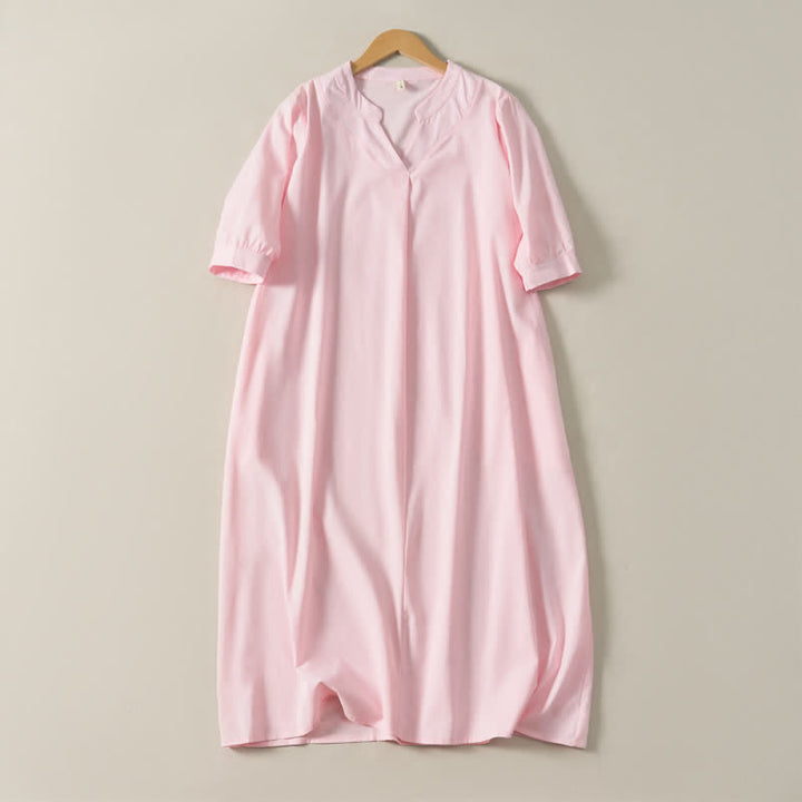 Buddha Stones Summer Minimalist Simple Solid Women's Short Sleeve Dresses With Pocket - LightPink - US12, UK/AU16, EU44 (2XL) - image 17