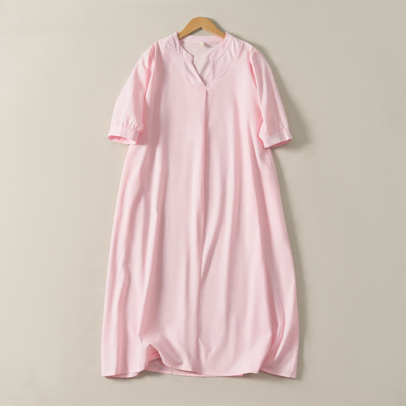 Buddha Stones Summer Minimalist Simple Solid Women's Short Sleeve Dresses With Pocket - image 18