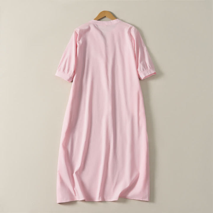 Buddha Stones Summer Minimalist Simple Solid Women's Short Sleeve Dresses With Pocket - image 19