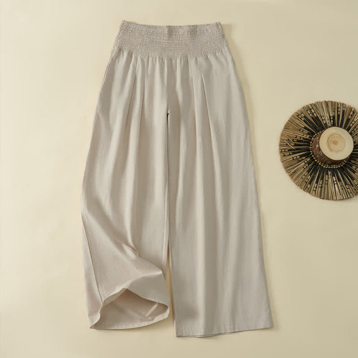 Buddha Stones Spring Summer Casual Minimalist Solid Long Pants Women's Wide Leg Pants With Pocket - Beige - US8-10，UK/AU12-14，EU40-42 (2XL) - image 0