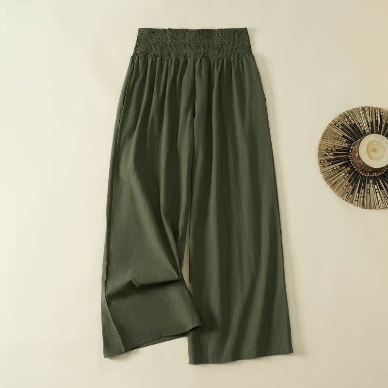 Buddha Stones Spring Summer Casual Minimalist Solid Long Pants Women's Wide Leg Pants With Pocket - DarkOliveGreen - US8-10，UK/AU12-14，EU40-42 (2XL) - image 7