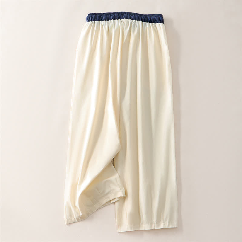 Buddha Stones Summer Casual Drawstring Solid Cropped Pants Women's Straight Leg Pants With Pocket - image 1