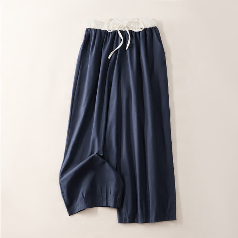 Buddha Stones Summer Casual Drawstring Solid Cropped Pants Women's Straight Leg Pants With Pocket - MidnightBlue - US8-10, UK/AU12-14, EU40-42 (2XL) - image 7