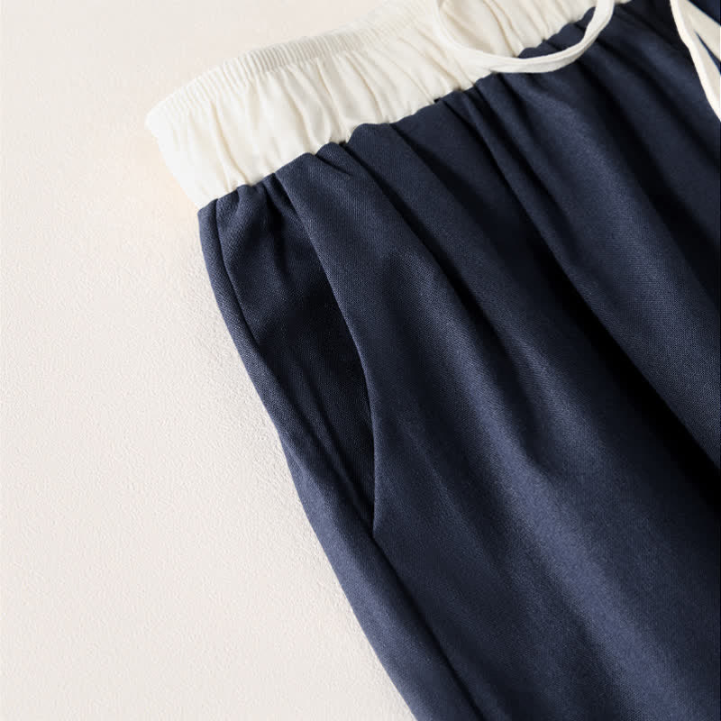 Buddha Stones Summer Casual Drawstring Solid Cropped Pants Women's Straight Leg Pants With Pocket - image 11