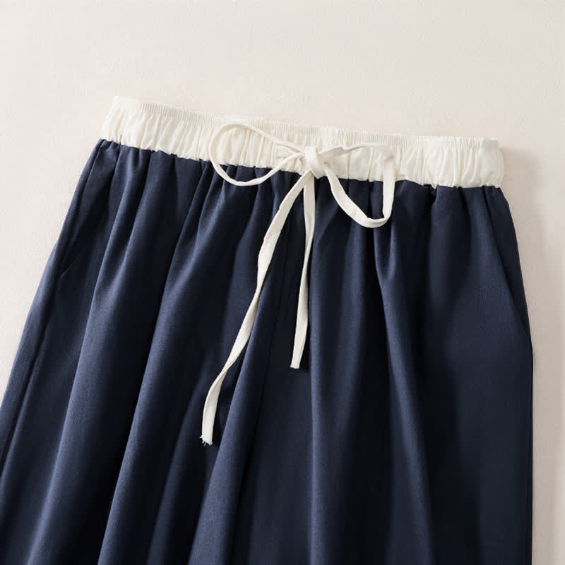 Buddha Stones Summer Casual Drawstring Solid Cropped Pants Women's Straight Leg Pants With Pocket - image 9