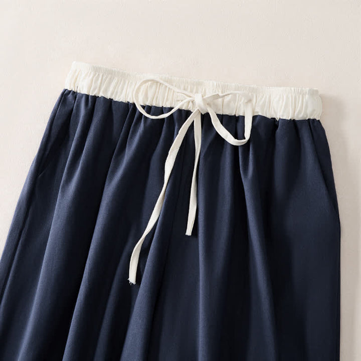 Buddha Stones Summer Casual Drawstring Solid Cropped Pants Women's Straight Leg Pants With Pocket - image 9