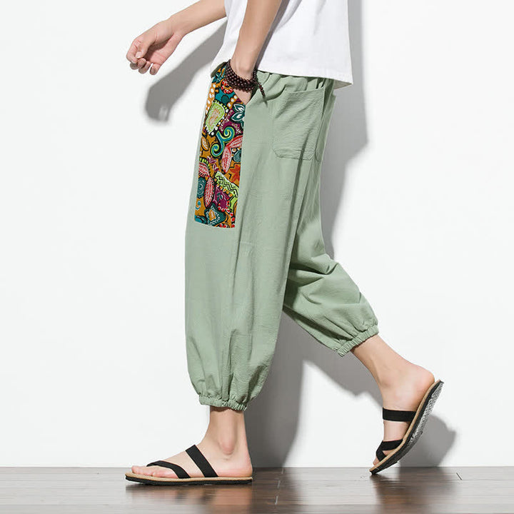 Buddha Stones Summer Casual Boho Drawstring Abstract Capri Pants Men's Harem Pants With Pocket - image 28