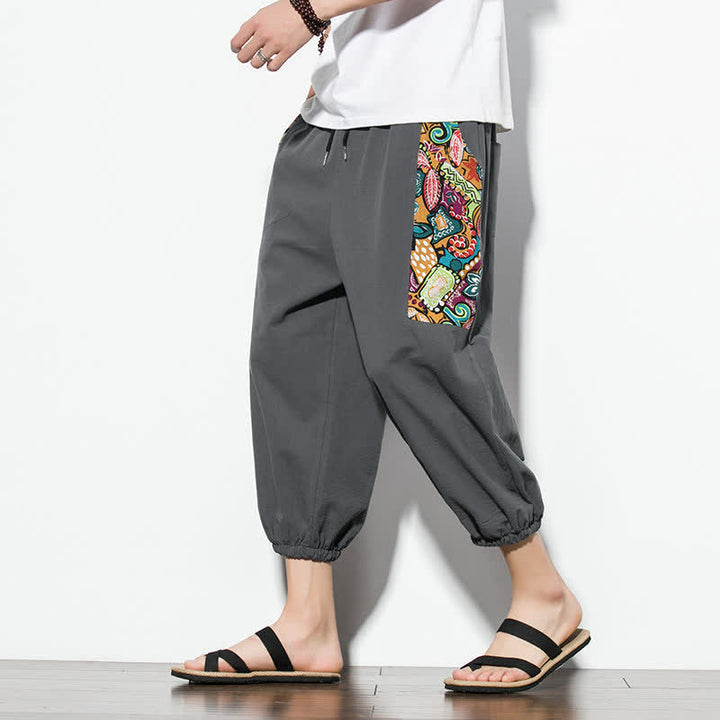 Buddha Stones Summer Casual Boho Drawstring Abstract Capri Pants Men's Harem Pants With Pocket - DimGray - US/UK/AU46, EU56 (5XL) - image 0