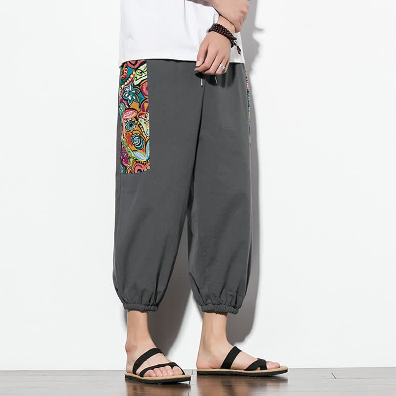 Buddha Stones Summer Casual Boho Drawstring Abstract Capri Pants Men's Harem Pants With Pocket - image 2