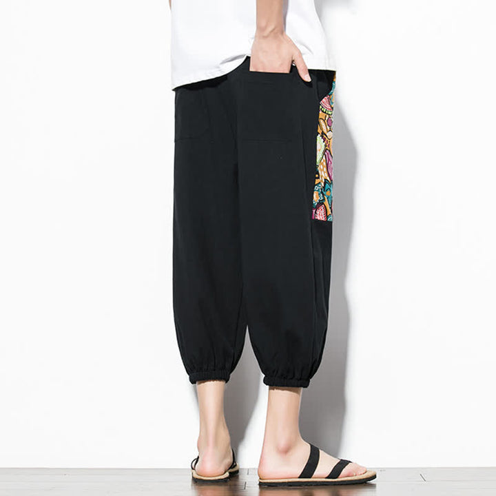 Buddha Stones Summer Casual Boho Drawstring Abstract Capri Pants Men's Harem Pants With Pocket - image 16