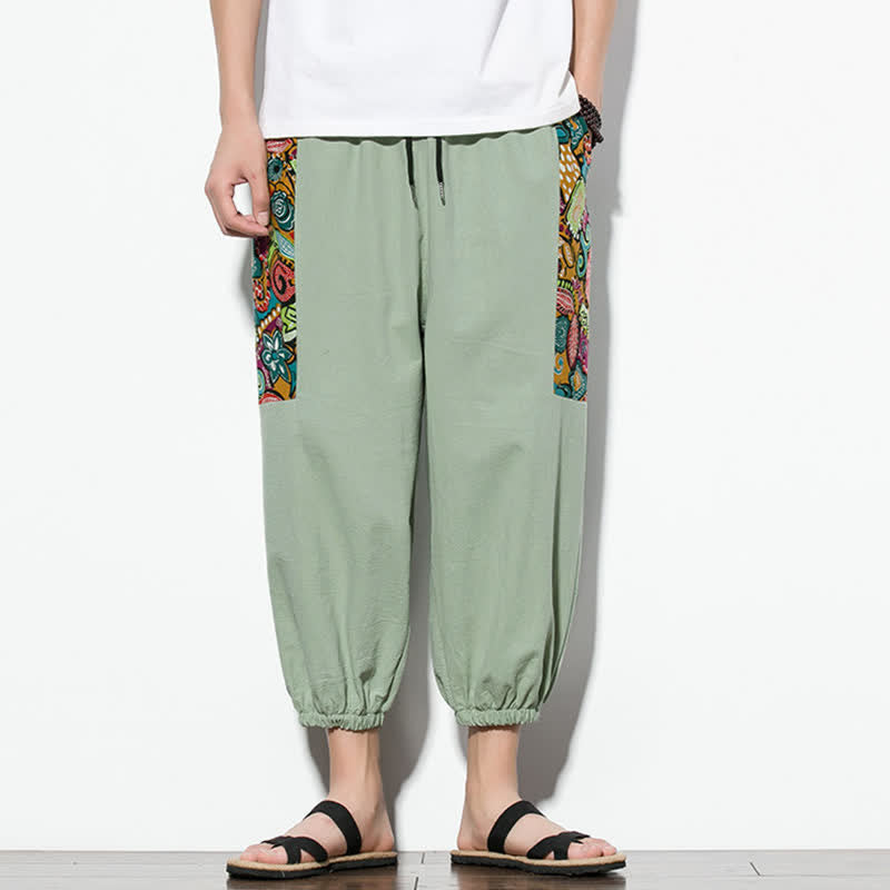Buddha Stones Summer Casual Boho Drawstring Abstract Capri Pants Men's Harem Pants With Pocket - DarkSeaGreen - US/UK/AU46, EU56 (5XL) - image 22