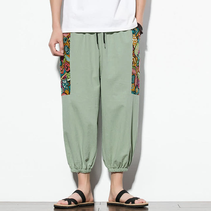 Buddha Stones Summer Casual Boho Drawstring Abstract Capri Pants Men's Harem Pants With Pocket - DarkSeaGreen - US/UK/AU46, EU56 (5XL) - image 22