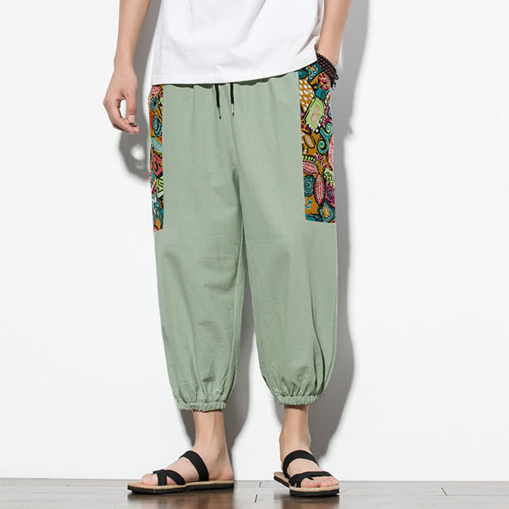 Buddha Stones Summer Casual Boho Drawstring Abstract Capri Pants Men's Harem Pants With Pocket - image 23