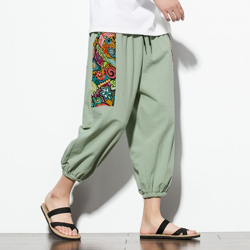Buddha Stones Summer Casual Boho Drawstring Abstract Capri Pants Men's Harem Pants With Pocket - image 24