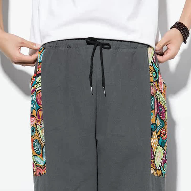 Buddha Stones Summer Casual Boho Drawstring Abstract Capri Pants Men's Harem Pants With Pocket - image 9