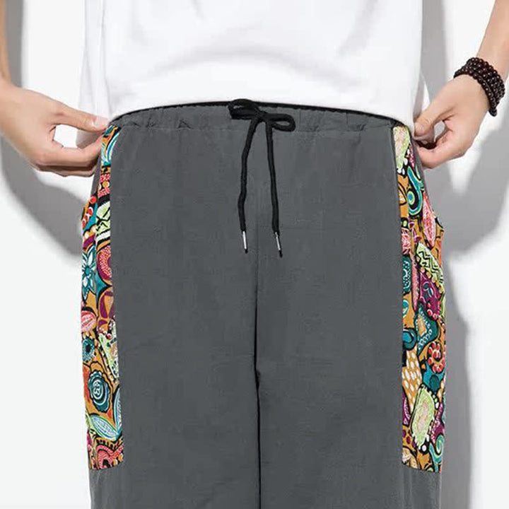 Buddha Stones Summer Casual Boho Drawstring Abstract Capri Pants Men's Harem Pants With Pocket - image 9