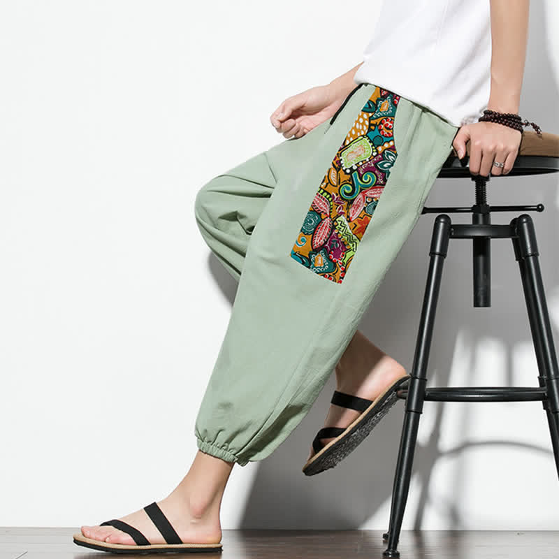 Buddha Stones Summer Casual Boho Drawstring Abstract Capri Pants Men's Harem Pants With Pocket - image 29