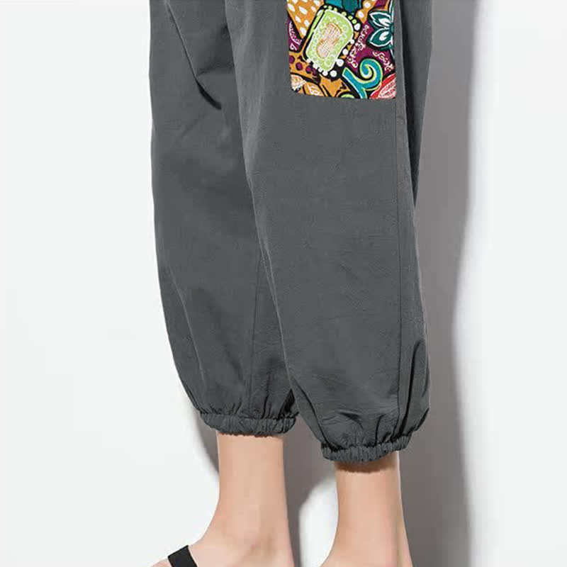 Buddha Stones Summer Casual Boho Drawstring Abstract Capri Pants Men's Harem Pants With Pocket - image 12