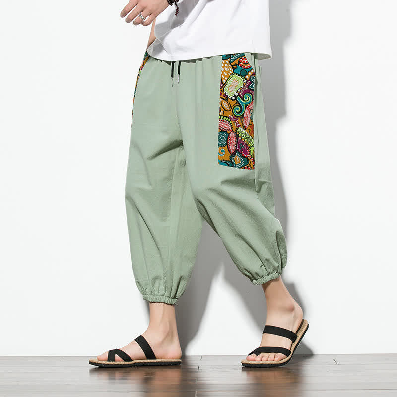 Buddha Stones Summer Casual Boho Drawstring Abstract Capri Pants Men's Harem Pants With Pocket - image 25