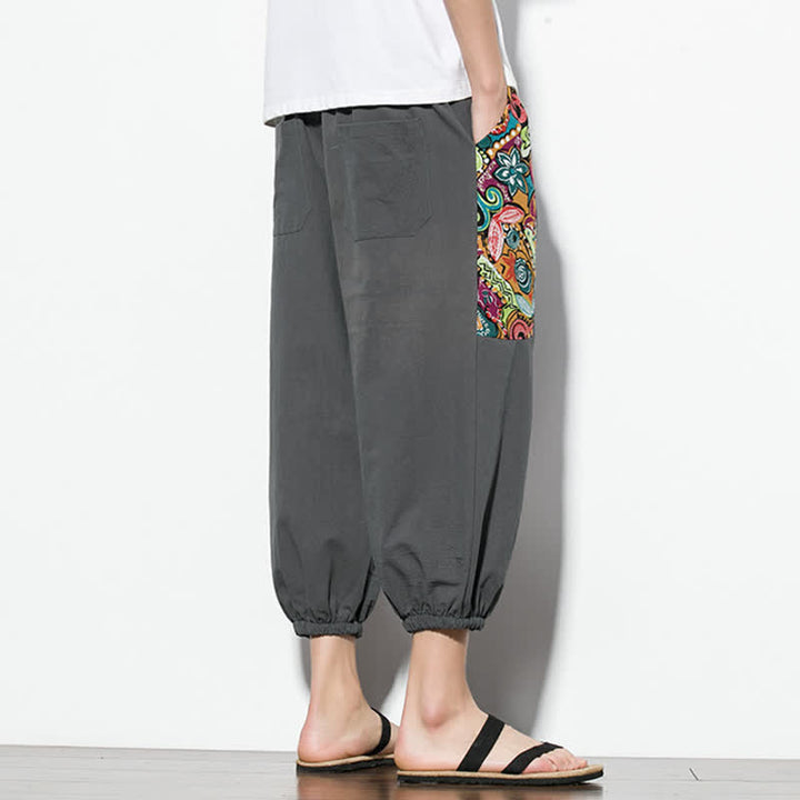 Buddha Stones Summer Casual Boho Drawstring Abstract Capri Pants Men's Harem Pants With Pocket - image 4