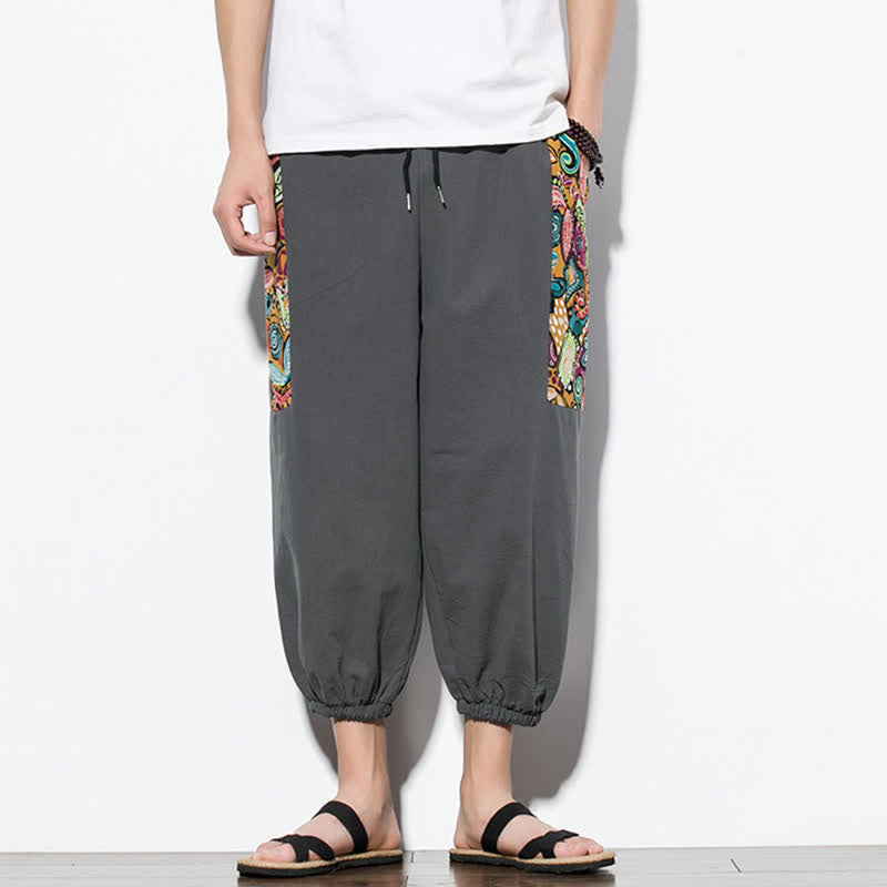 Buddha Stones Summer Casual Boho Drawstring Abstract Capri Pants Men's Harem Pants With Pocket - image 1