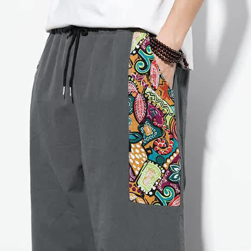 Buddha Stones Summer Casual Boho Drawstring Abstract Capri Pants Men's Harem Pants With Pocket - image 10