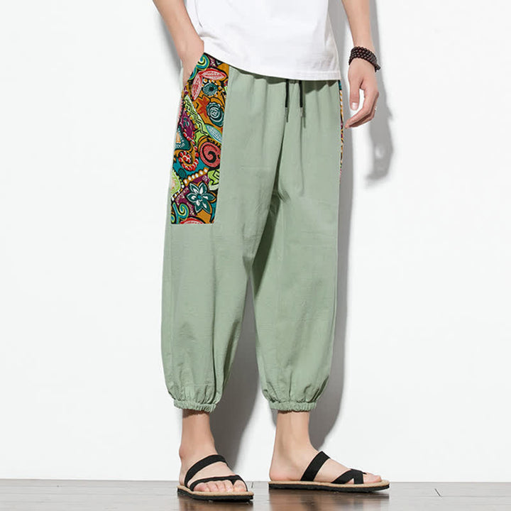 Buddha Stones Summer Casual Boho Drawstring Abstract Capri Pants Men's Harem Pants With Pocket - image 27