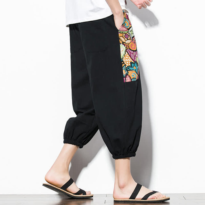 Buddha Stones Summer Casual Boho Drawstring Abstract Capri Pants Men's Harem Pants With Pocket - image 17